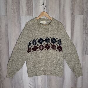 Winona Knits Mens Large Vintage Wool Argyle Knit Sweater‎ USA Cottagecore